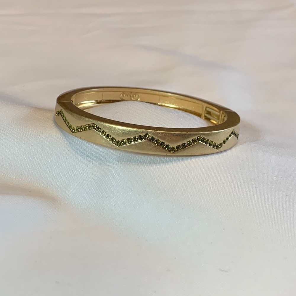 Lia Sophia Gold Stretch Bracelet with Green Stones